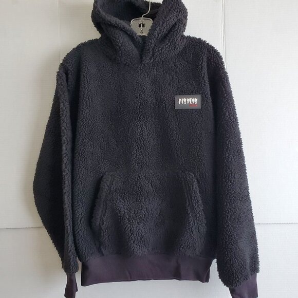 Big Hit BTS MIC DROP Medium Black Fleece Boa Hoodie Pullover Bangtan Sonyeondan - Picture 1 of 14